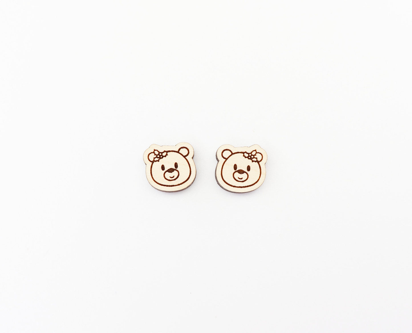 Holly bear earring blanks, wood studs