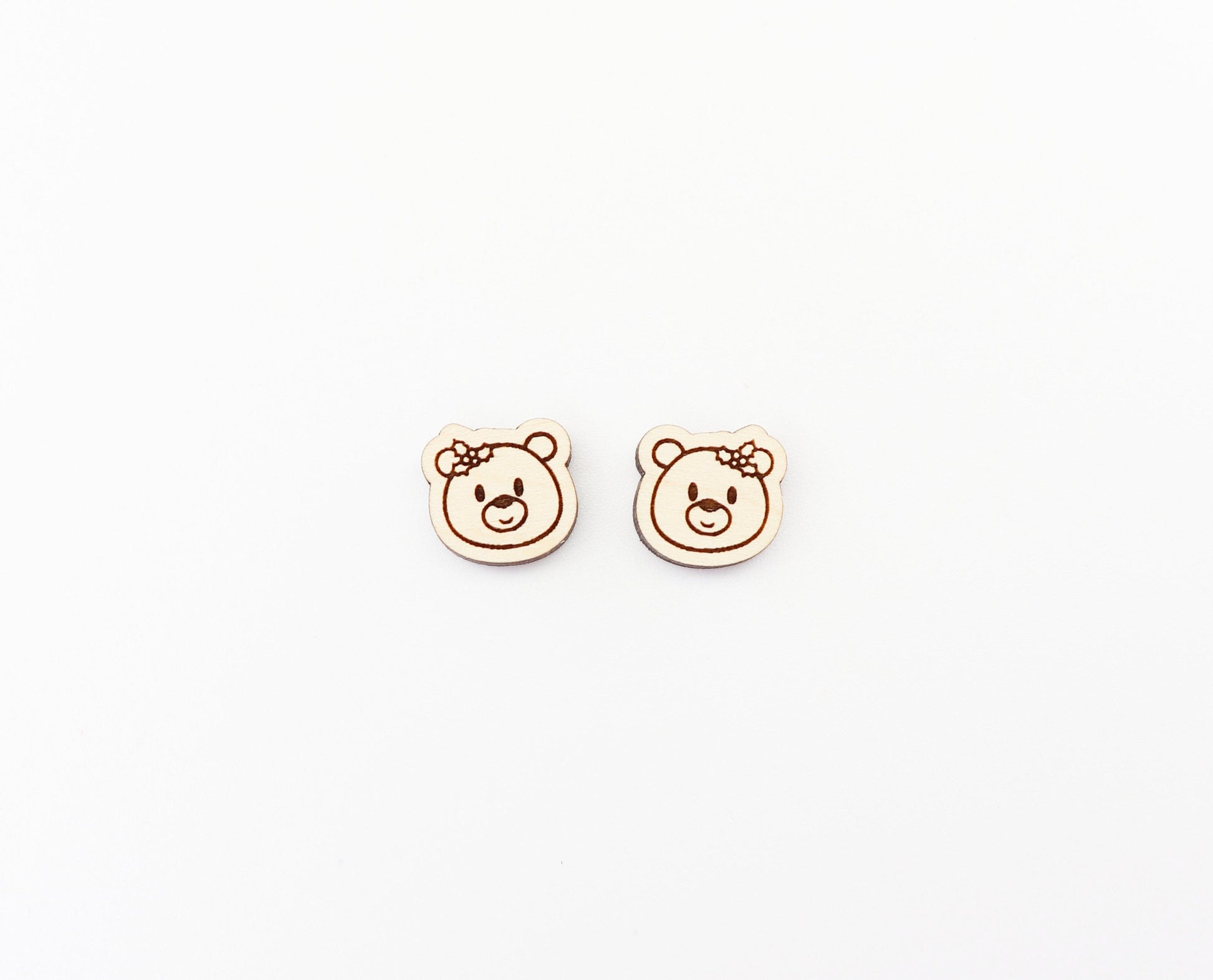 Holly bear earring blanks, wood studs