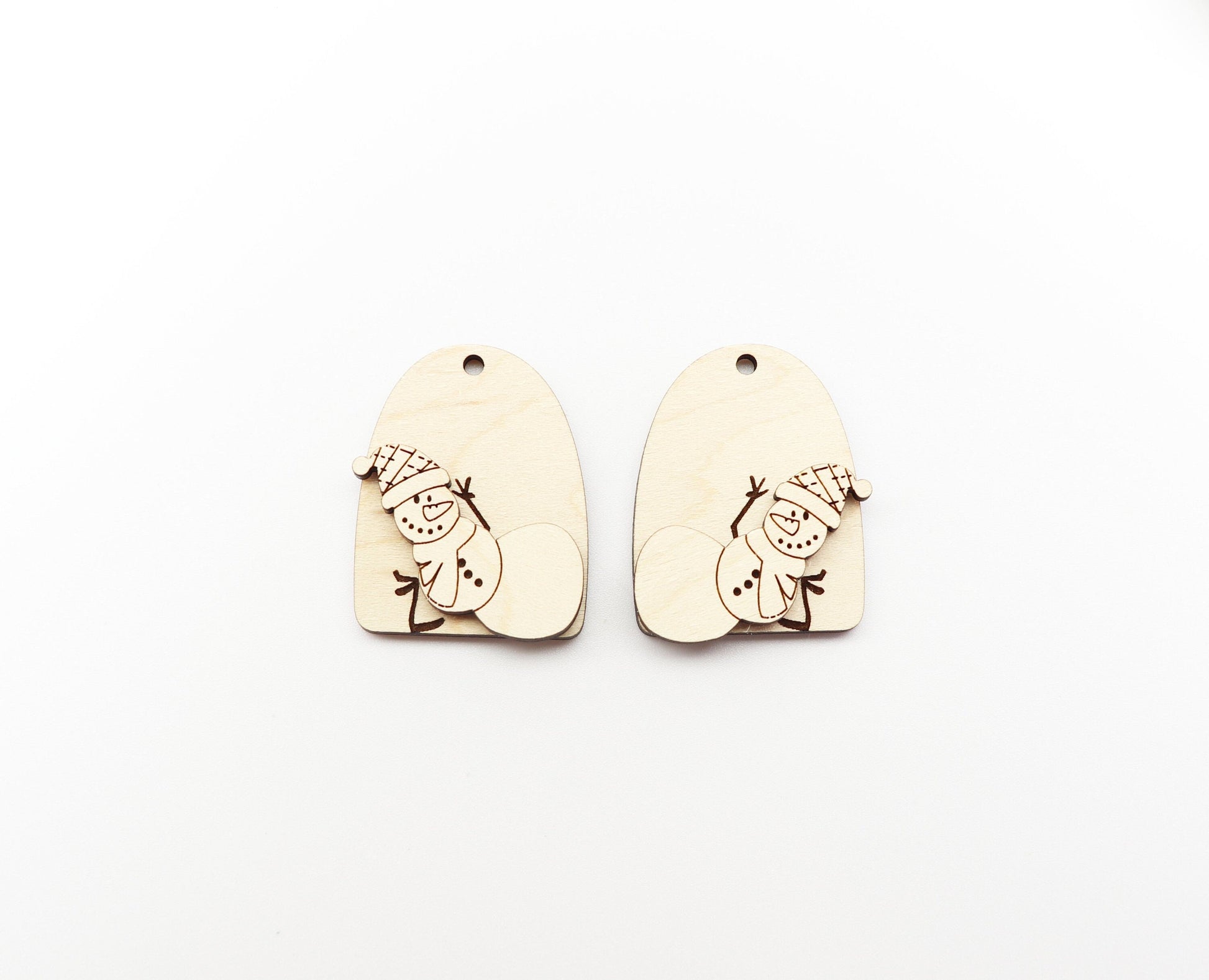 2 Piece Snowman wood earring blanks, wood cutouts, earring blanks