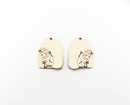 2 Piece Snowman wood earring blanks, wood cutouts, earring blanks