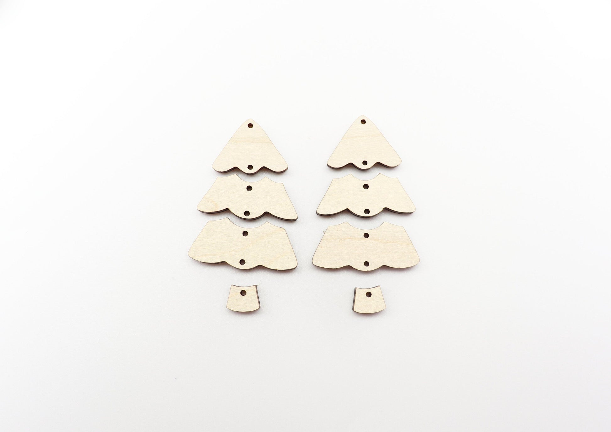 4 Piece Christmas tree earring blanks, wood cutouts, earring blanks