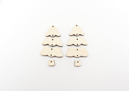 4 Piece Christmas tree earring blanks, wood cutouts, earring blanks