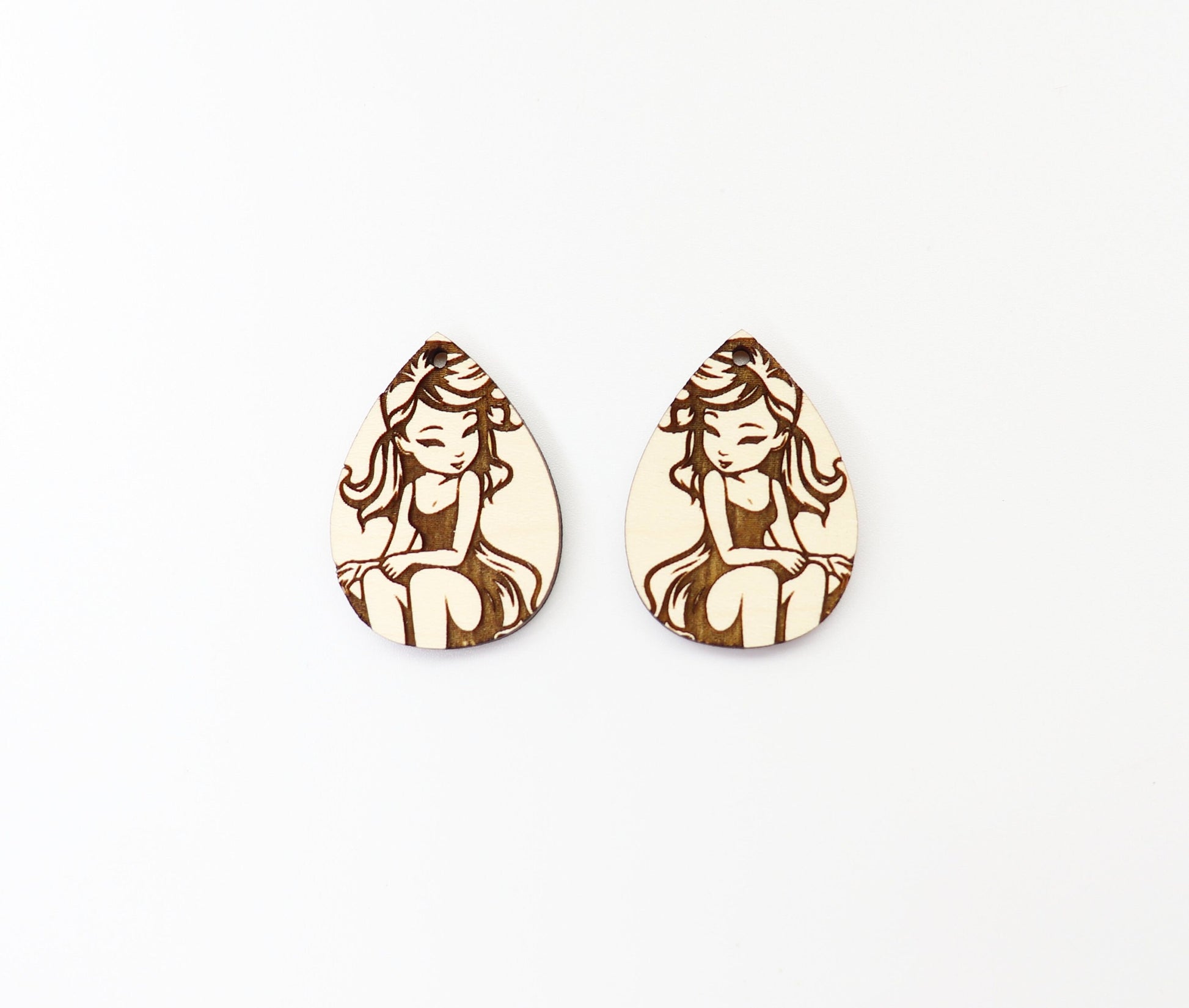 Fairy girl wood earring blanks, DIY earrings, sold per set