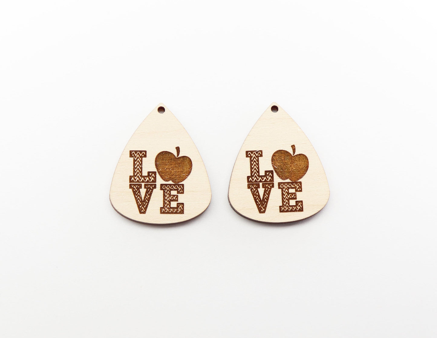 Teacher love wood earring blanks, earring blanks, sold per set