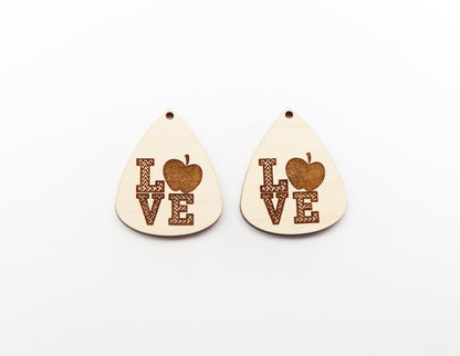 Teacher love wood earring blanks, earring blanks, sold per set