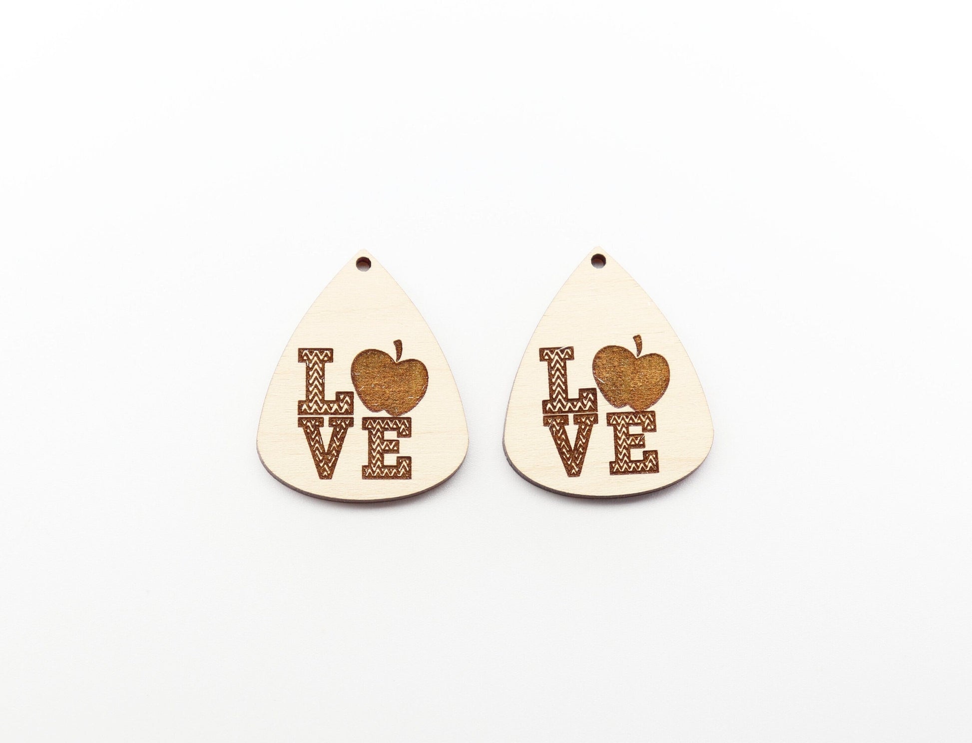 Teacher love wood earring blanks, earring blanks, sold per set