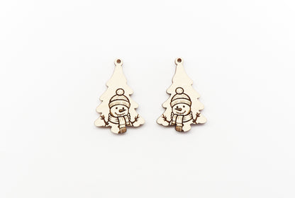 Snowman Christmas tree earring blanks, wood blanks