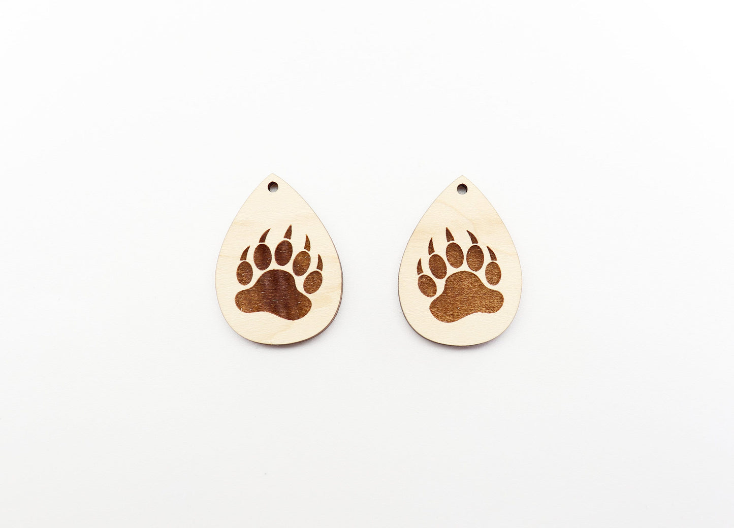 Bear claw teardrop earrings, earring blanks, wood cutouts