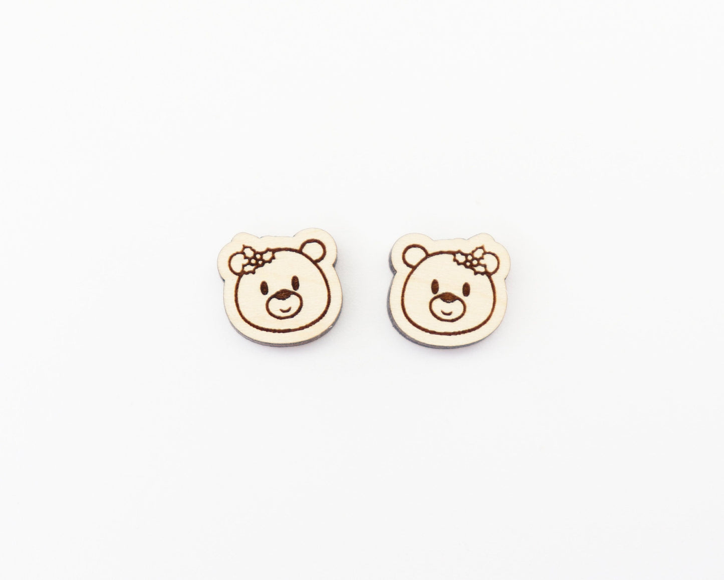 Holly bear earring blanks, wood studs