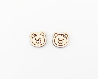 Holly bear earring blanks, wood studs