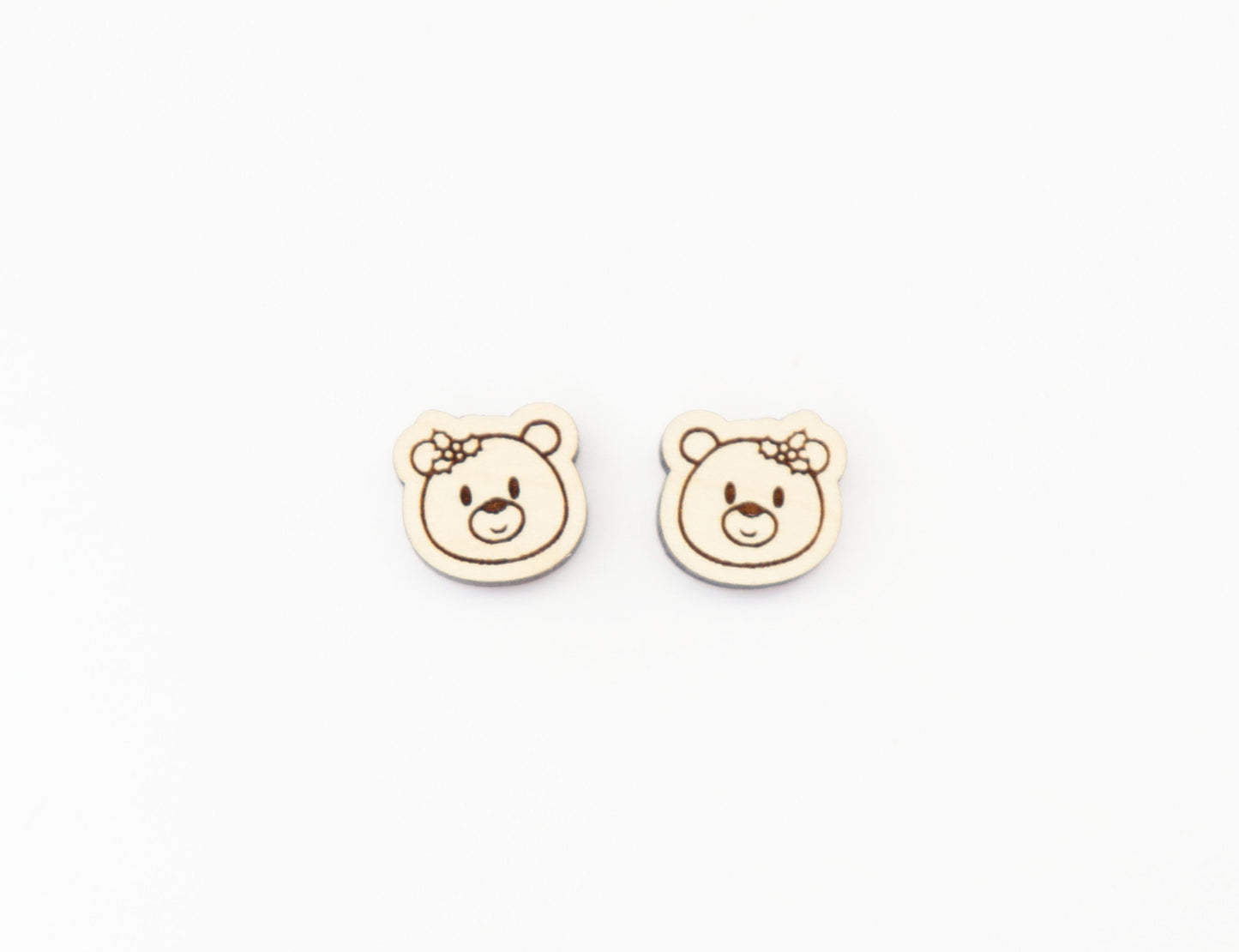 Holly bear earring blanks, wood studs