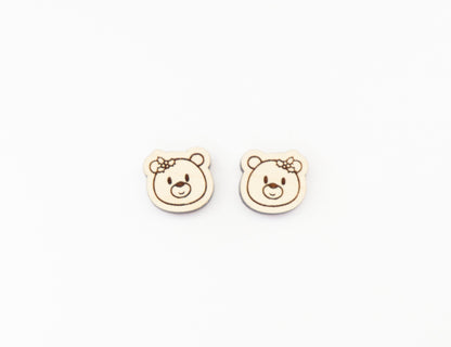 Holly bear earring blanks, wood studs