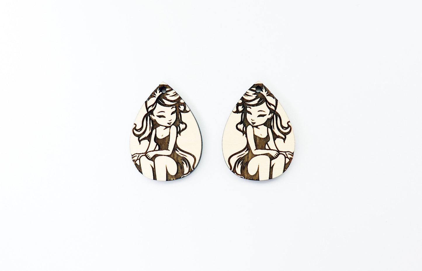 Fairy girl wood earring blanks, DIY earrings, sold per set