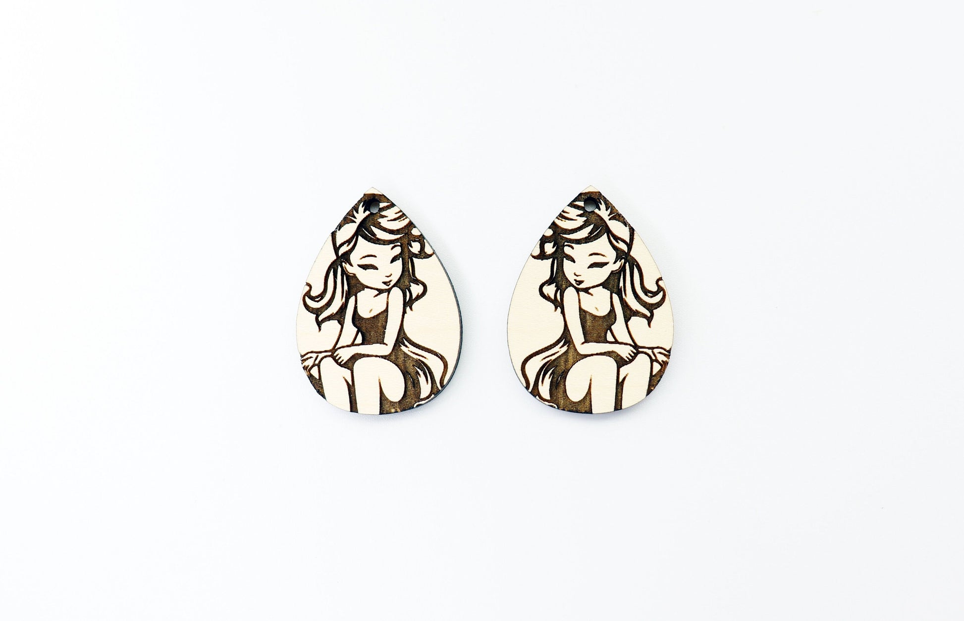 Fairy girl wood earring blanks, DIY earrings, sold per set