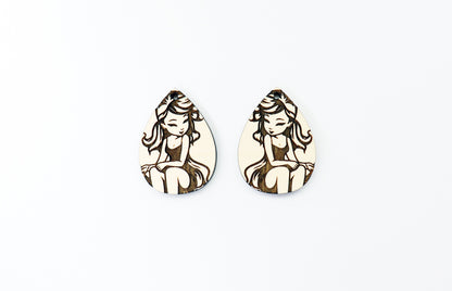 Fairy girl wood earring blanks, DIY earrings, sold per set