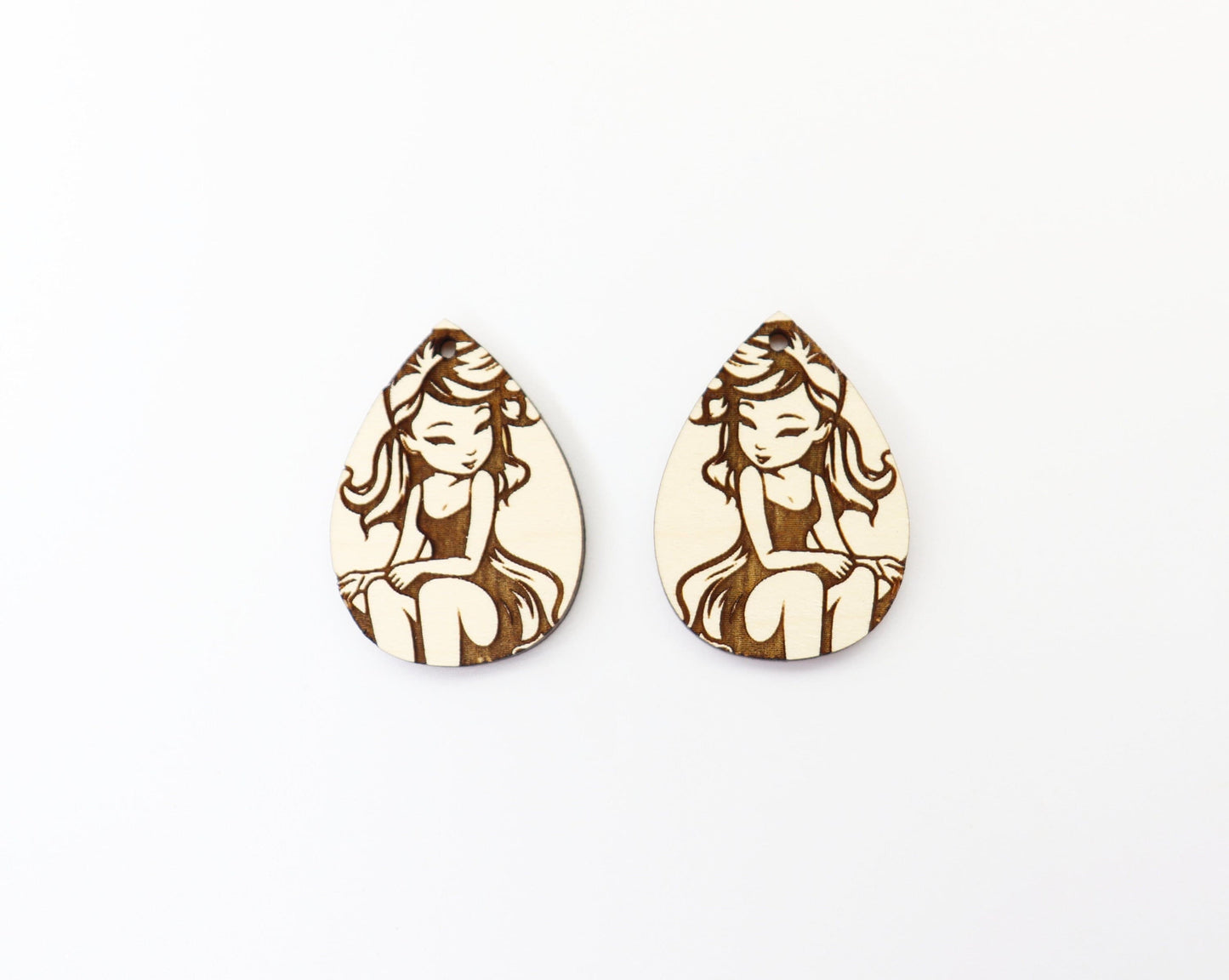 Fairy girl wood earring blanks, DIY earrings, sold per set