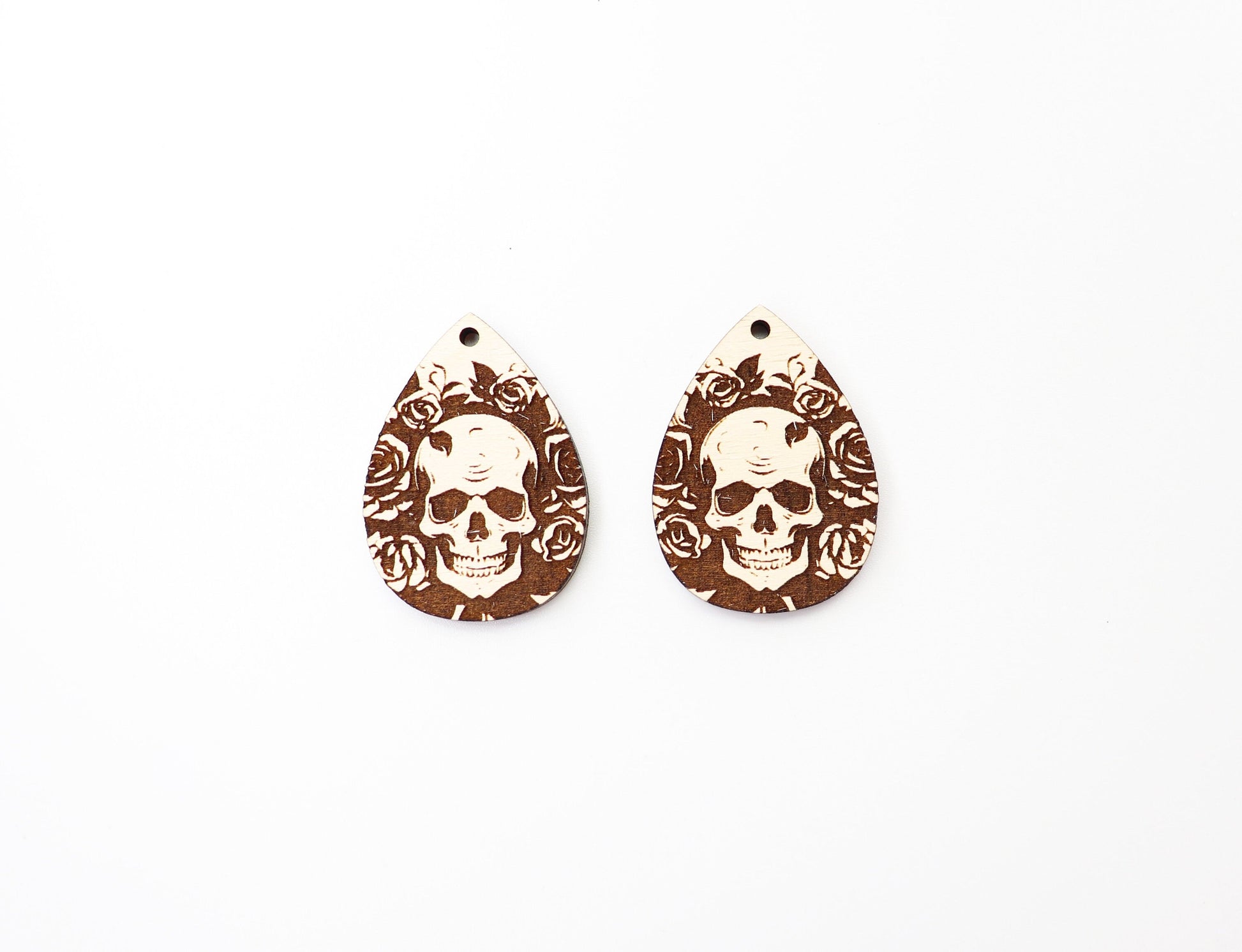 Skull rose earrings, earring blanks, sold per set