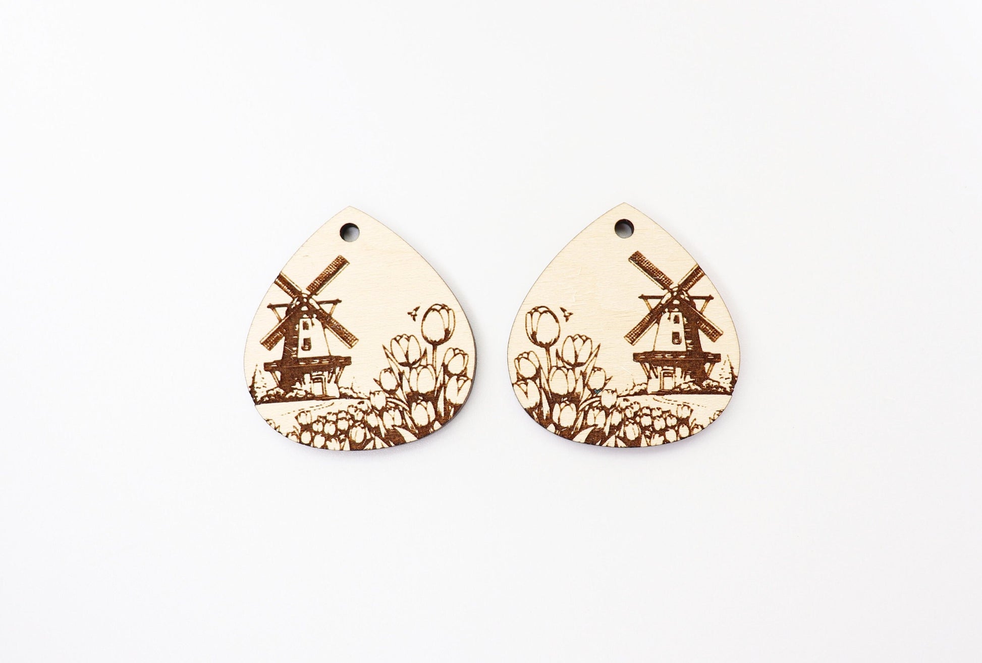 Tulip earrings, wood earring blanks, DIY earrings, sold per set