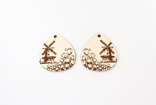 Tulip earrings, wood earring blanks, DIY earrings, sold per set