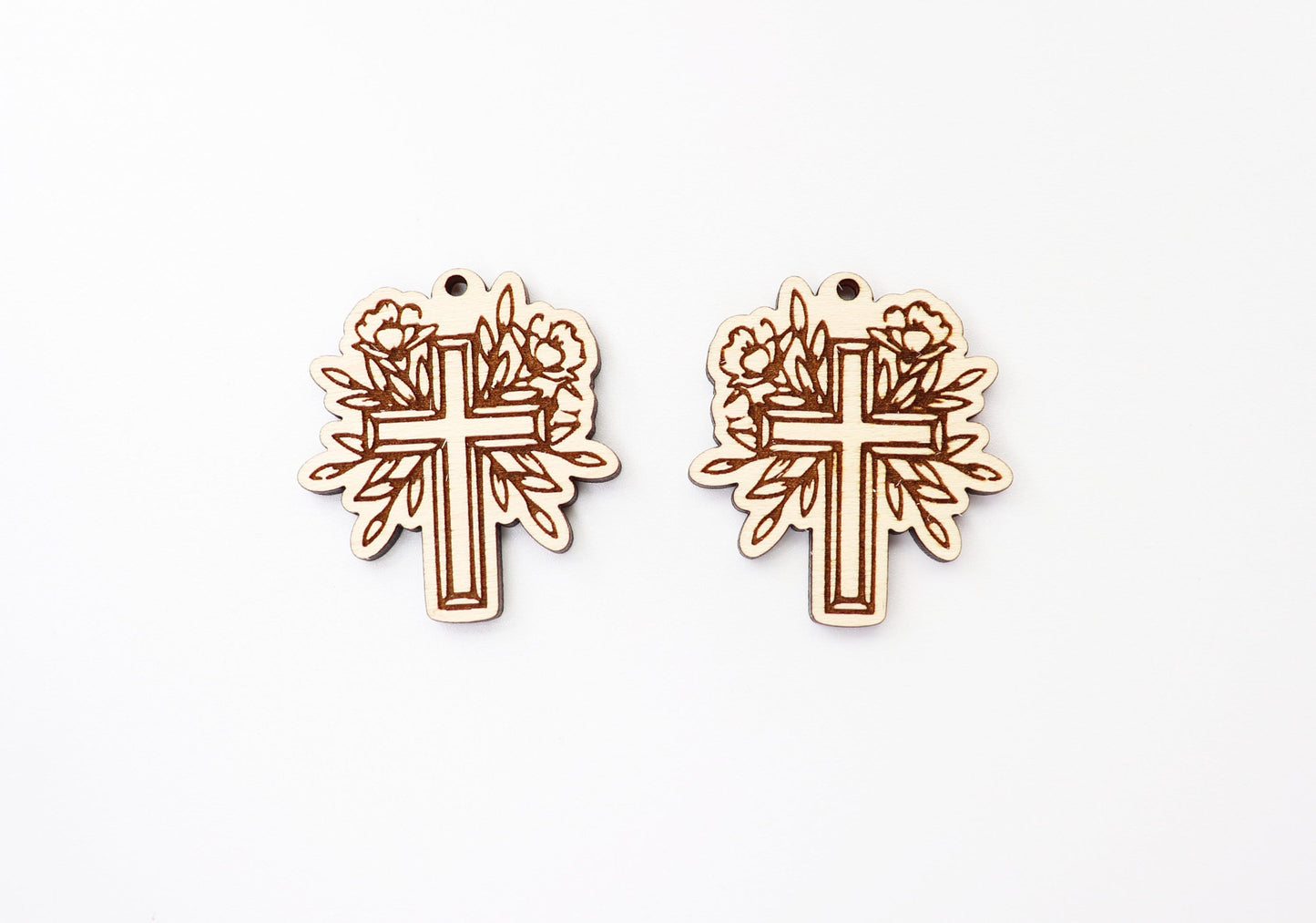 Floral Cross wood blanks, wood earring blanks, DIY earrings