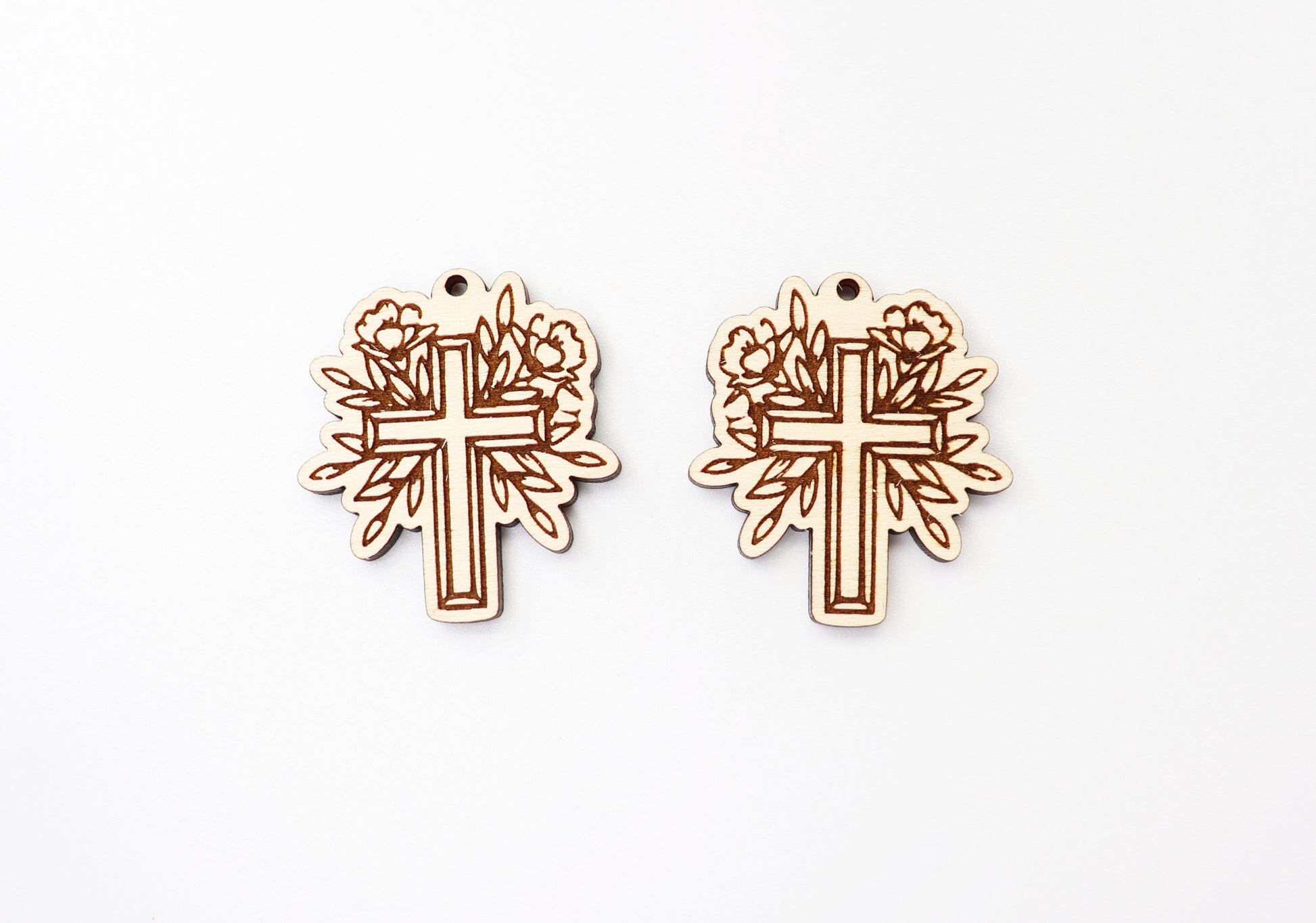 Floral Cross wood blanks, wood earring blanks, DIY earrings