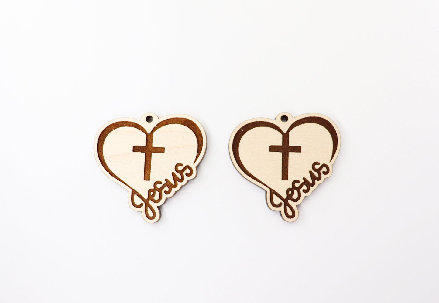 Wood heart with cross blanks, earring blanks