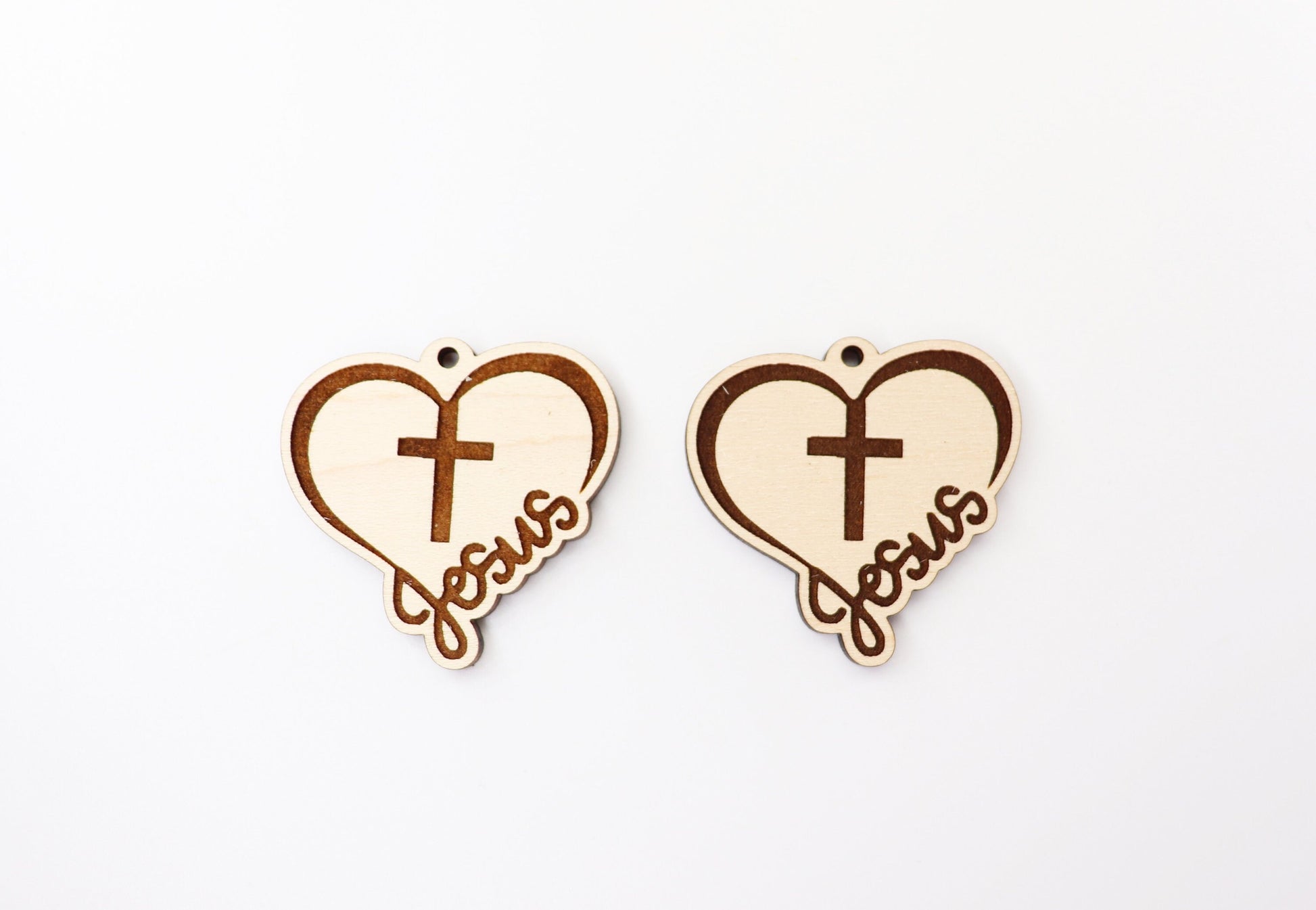 Wood heart with cross blanks, earring blanks