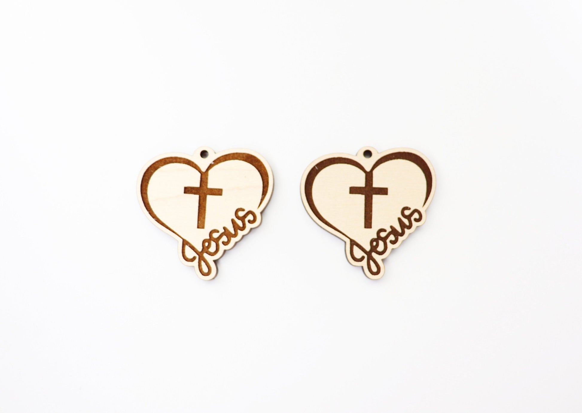 Wood heart with cross blanks, earring blanks