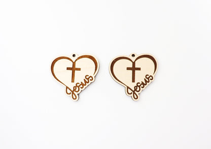 Wood heart with cross blanks, earring blanks