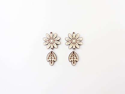 2 Part Sunflower earring blanks, earring blanks, wood cutouts