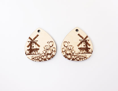 Tulip earrings, wood earring blanks, DIY earrings, sold per set