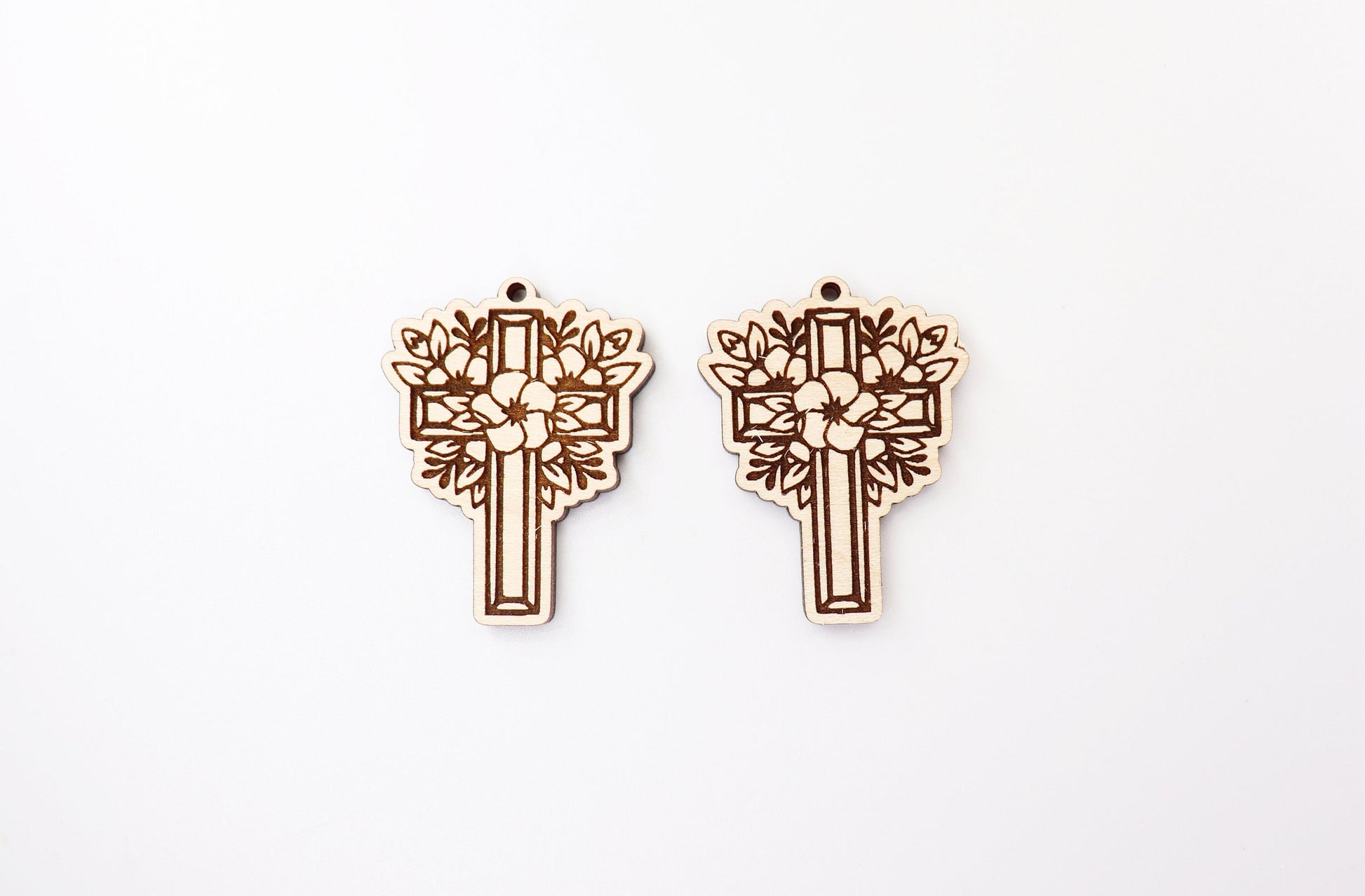 Floral Cross wood blanks, wood earring blanks, DIY earrings