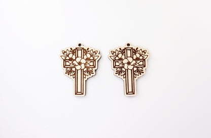 Floral Cross wood blanks, wood earring blanks, DIY earrings