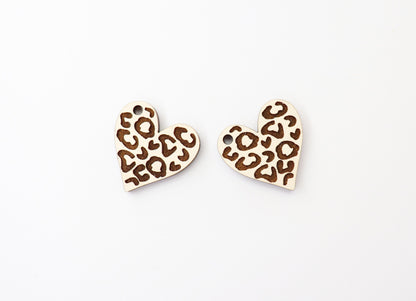 Cheetah print hearts, wood earring blanks