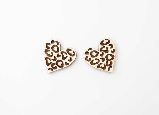 Cheetah print hearts, wood earring blanks